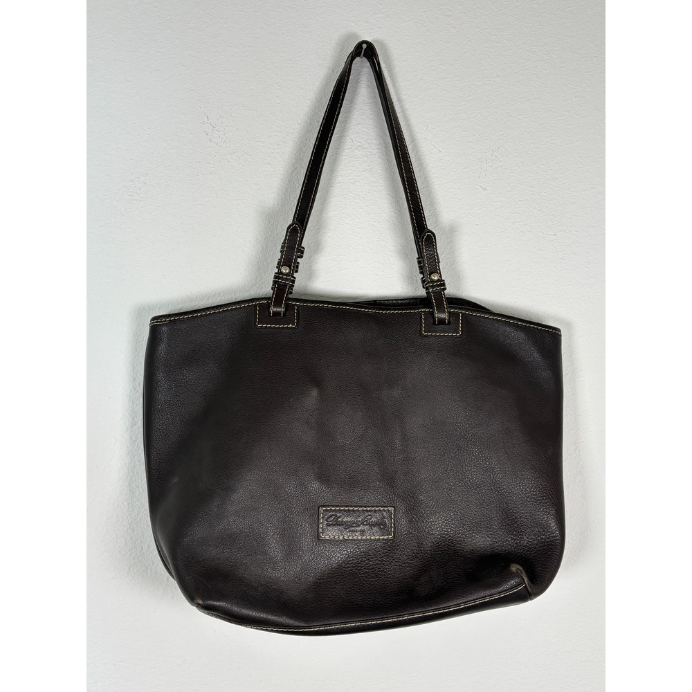 Dooney & Bourke Dark Brown Pebbled Leather Tote Bag Pink Gingham‎ Lining